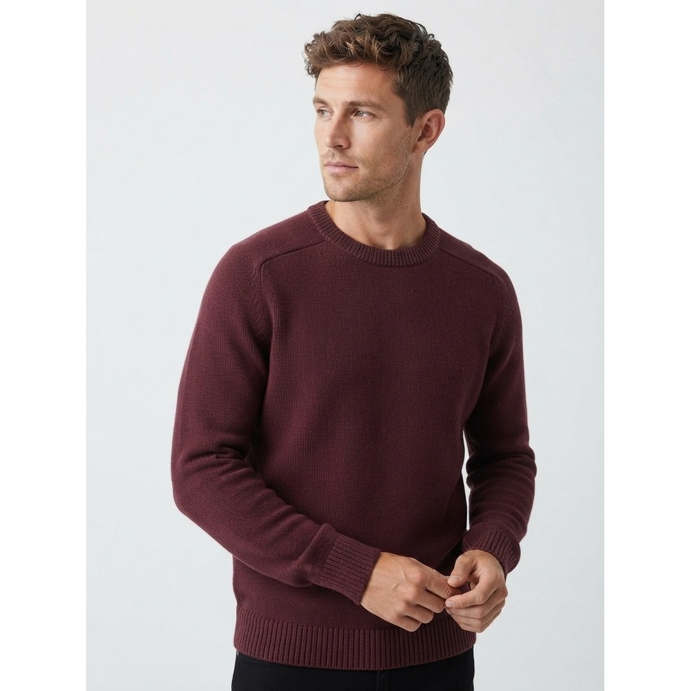 Arrow Men's Crew Neck Sweater Long Sleeve Knit Pullover Burgundy Medium